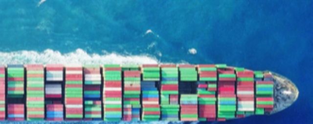 Aerial view of a container ship